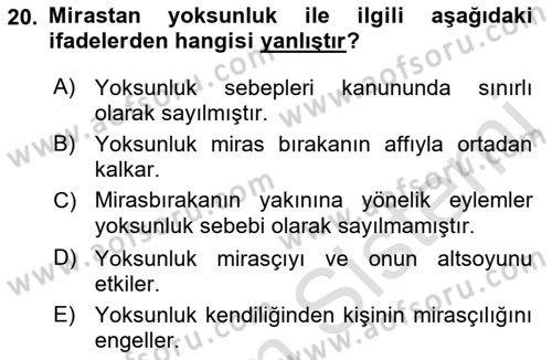 Medeni Hukuk Bilgisi Dersi 2022 - 2023 Yılı (Final) Dönem Sonu Sınav Soruları 20. Soru