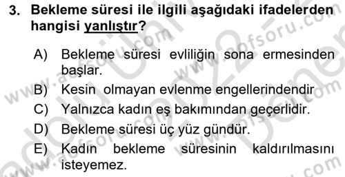 Medeni Hukuk Bilgisi Dersi 2022 - 2023 Yılı (Final) Dönem Sonu Sınav Soruları 3. Soru