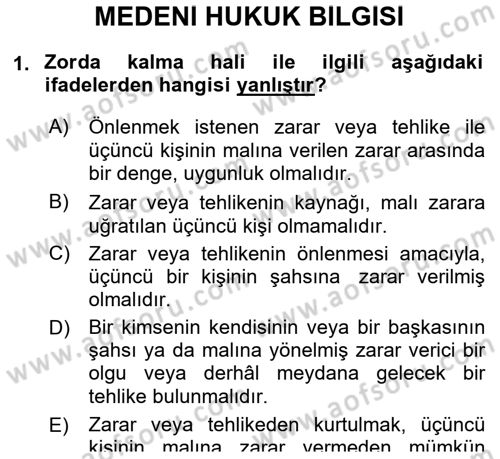 Medeni Hukuk Bilgisi Dersi 2022 - 2023 Yılı Yaz Okulu Sınav Soruları 1. Soru
