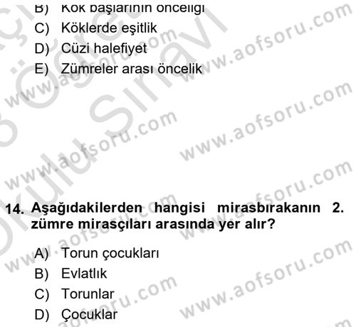 Medeni Hukuk Bilgisi Dersi 2022 - 2023 Yılı Yaz Okulu Sınav Soruları 12. Soru