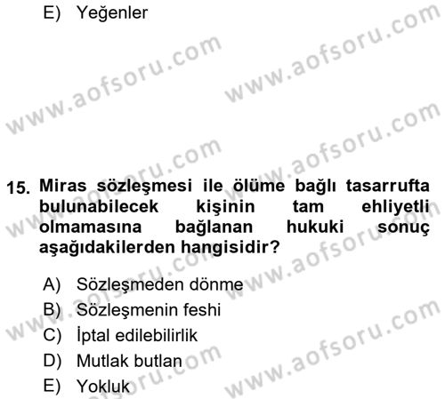 Medeni Hukuk Bilgisi Dersi 2022 - 2023 Yılı Yaz Okulu Sınav Soruları 13. Soru