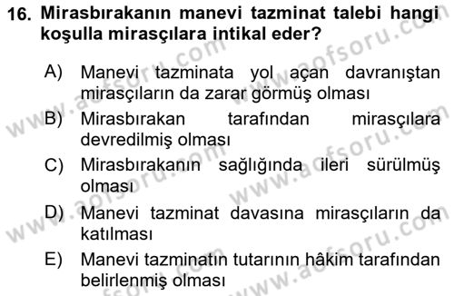 Medeni Hukuk Bilgisi Dersi 2022 - 2023 Yılı Yaz Okulu Sınav Soruları 14. Soru