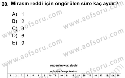 Medeni Hukuk Bilgisi Dersi 2022 - 2023 Yılı Yaz Okulu Sınav Soruları 20. Soru