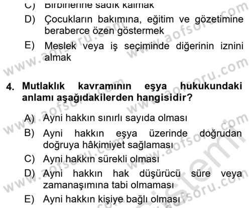 Medeni Hukuk Bilgisi Dersi 2022 - 2023 Yılı Yaz Okulu Sınav Soruları 4. Soru
