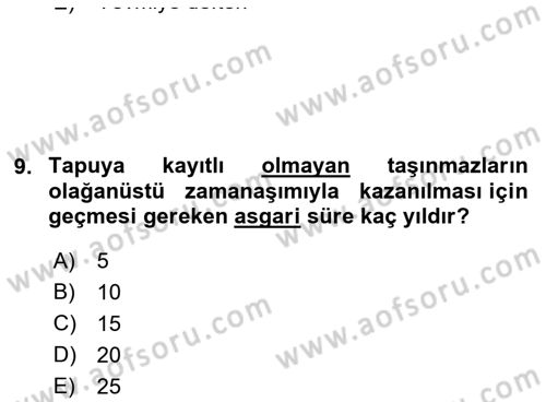 Medeni Hukuk Bilgisi Dersi 2022 - 2023 Yılı Yaz Okulu Sınav Soruları 8. Soru