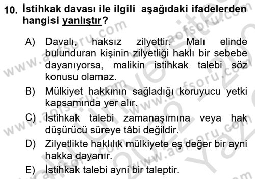 Medeni Hukuk Bilgisi Dersi 2022 - 2023 Yılı Yaz Okulu Sınav Soruları 9. Soru