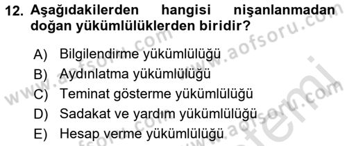 Medeni Hukuk Bilgisi Dersi Ara Sınavı Deneme Sınav Soruları 12. Soru