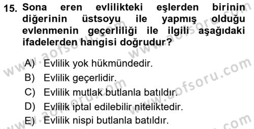 Medeni Hukuk Bilgisi Dersi Ara Sınavı Deneme Sınav Soruları 15. Soru