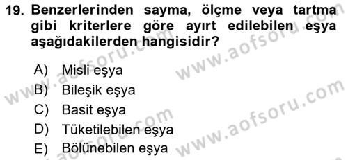 Medeni Hukuk Bilgisi Dersi Ara Sınavı Deneme Sınav Soruları 19. Soru