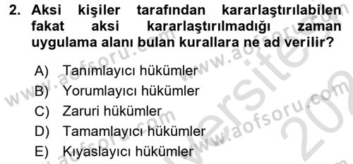Medeni Hukuk Bilgisi Dersi Ara Sınavı Deneme Sınav Soruları 2. Soru