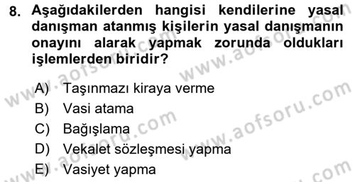 Medeni Hukuk Bilgisi Dersi Ara Sınavı Deneme Sınav Soruları 8. Soru