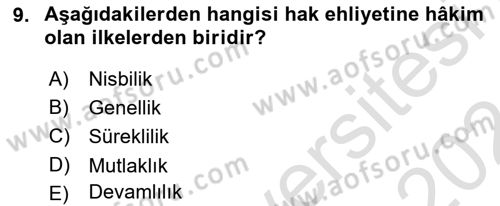 Medeni Hukuk Bilgisi Dersi Ara Sınavı Deneme Sınav Soruları 9. Soru