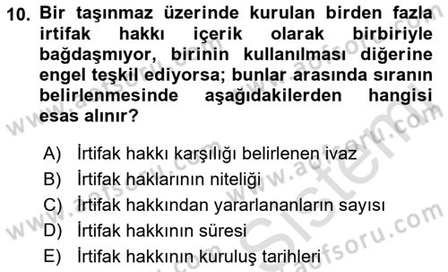Medeni Hukuk Bilgisi Dersi 2023 - 2024 Yılı (Final) Dönem Sonu Sınav Soruları 10. Soru