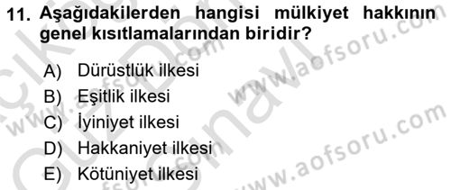 Medeni Hukuk Bilgisi Dersi 2023 - 2024 Yılı (Final) Dönem Sonu Sınav Soruları 11. Soru
