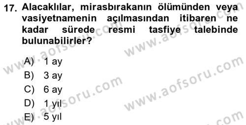 Medeni Hukuk Bilgisi Dersi 2023 - 2024 Yılı (Final) Dönem Sonu Sınav Soruları 17. Soru