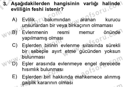 Medeni Hukuk Bilgisi Dersi 2023 - 2024 Yılı (Final) Dönem Sonu Sınav Soruları 3. Soru
