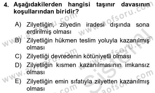 Medeni Hukuk Bilgisi Dersi 2023 - 2024 Yılı (Final) Dönem Sonu Sınav Soruları 4. Soru