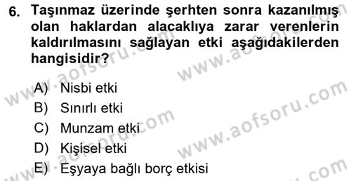 Medeni Hukuk Bilgisi Dersi 2023 - 2024 Yılı (Final) Dönem Sonu Sınav Soruları 6. Soru