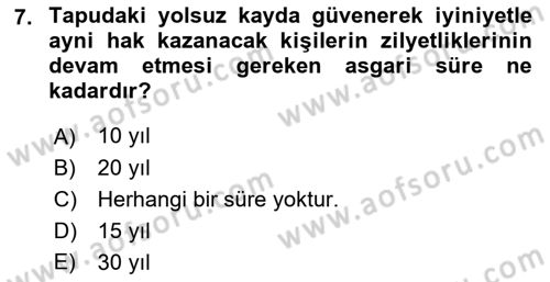 Medeni Hukuk Bilgisi Dersi 2023 - 2024 Yılı (Final) Dönem Sonu Sınav Soruları 7. Soru