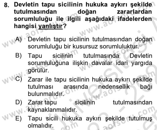Medeni Hukuk Bilgisi Dersi 2023 - 2024 Yılı (Final) Dönem Sonu Sınav Soruları 8. Soru