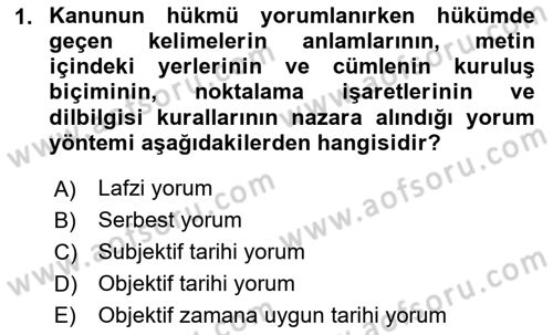 Medeni Hukuk Bilgisi Dersi 2023 - 2024 Yılı Yaz Okulu Sınav Soruları 1. Soru