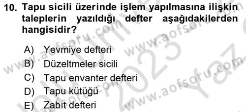 Medeni Hukuk Bilgisi Dersi 2023 - 2024 Yılı Yaz Okulu Sınav Soruları 10. Soru