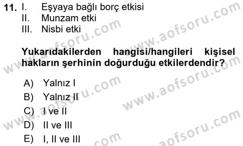 Medeni Hukuk Bilgisi Dersi 2023 - 2024 Yılı Yaz Okulu Sınav Soruları 11. Soru