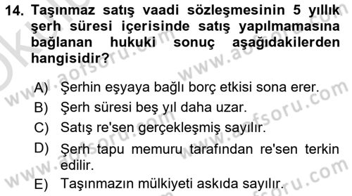 Medeni Hukuk Bilgisi Dersi 2023 - 2024 Yılı Yaz Okulu Sınav Soruları 14. Soru