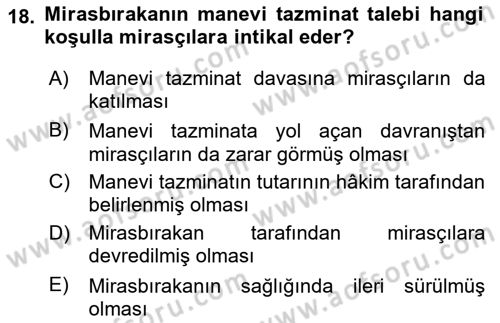 Medeni Hukuk Bilgisi Dersi 2023 - 2024 Yılı Yaz Okulu Sınav Soruları 18. Soru