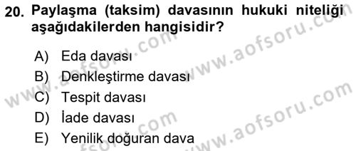 Medeni Hukuk Bilgisi Dersi 2023 - 2024 Yılı Yaz Okulu Sınav Soruları 20. Soru