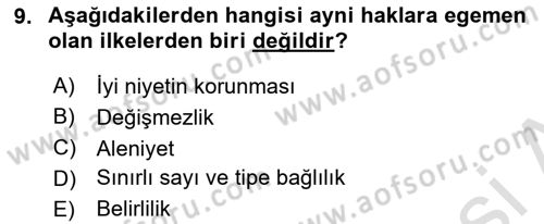 Medeni Hukuk Bilgisi Dersi 2023 - 2024 Yılı Yaz Okulu Sınav Soruları 9. Soru