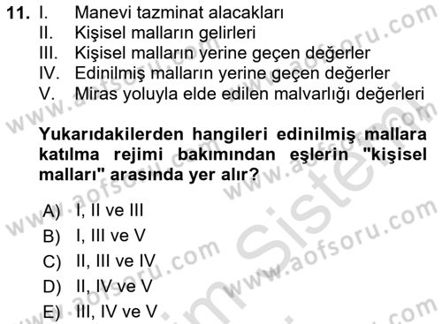 Medeni Hukuk Bilgisi Dersi 2024 - 2025 Yılı (Vize) Ara Sınav Soruları 11. Soru