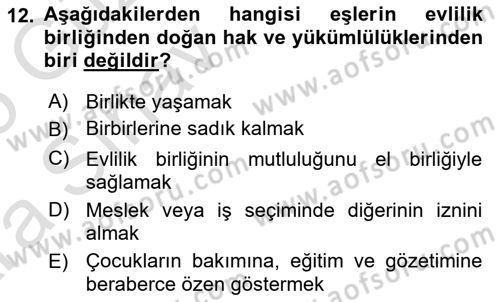 Medeni Hukuk Bilgisi Dersi 2024 - 2025 Yılı (Vize) Ara Sınav Soruları 12. Soru