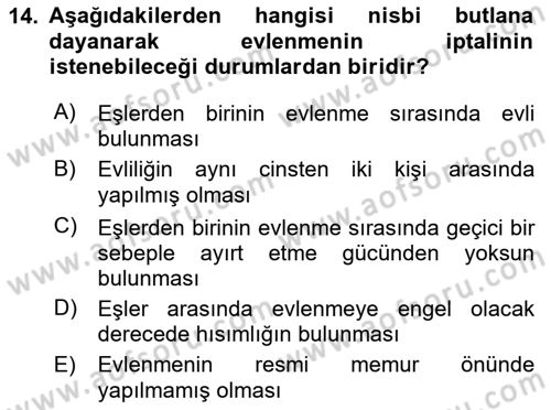 Medeni Hukuk Bilgisi Dersi 2024 - 2025 Yılı (Vize) Ara Sınav Soruları 14. Soru