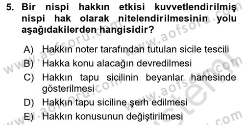 Medeni Hukuk Bilgisi Dersi 2024 - 2025 Yılı (Vize) Ara Sınav Soruları 5. Soru