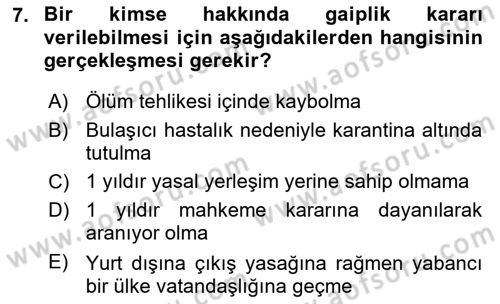 Medeni Hukuk Bilgisi Dersi 2024 - 2025 Yılı (Vize) Ara Sınav Soruları 7. Soru