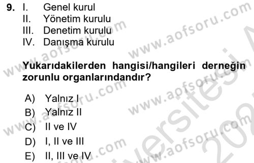 Medeni Hukuk Bilgisi Dersi 2024 - 2025 Yılı (Vize) Ara Sınav Soruları 9. Soru