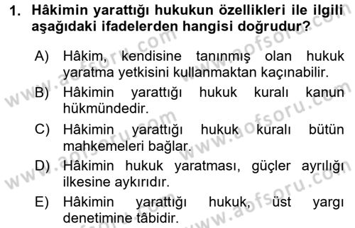 Medeni Hukuk Bilgisi Dersi 2024 - 2025 Yılı (Final) Dönem Sonu Sınav Soruları 1. Soru