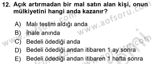 Medeni Hukuk Bilgisi Dersi 2024 - 2025 Yılı (Final) Dönem Sonu Sınav Soruları 12. Soru