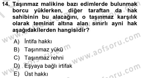 Medeni Hukuk Bilgisi Dersi 2024 - 2025 Yılı (Final) Dönem Sonu Sınav Soruları 14. Soru