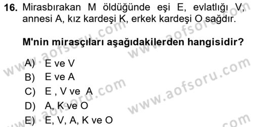 Medeni Hukuk Bilgisi Dersi 2024 - 2025 Yılı (Final) Dönem Sonu Sınav Soruları 16. Soru