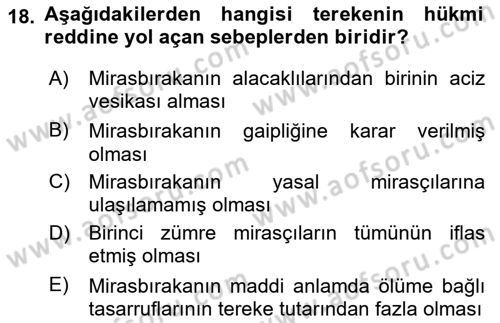 Medeni Hukuk Bilgisi Dersi 2024 - 2025 Yılı (Final) Dönem Sonu Sınav Soruları 18. Soru