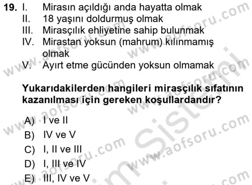Medeni Hukuk Bilgisi Dersi 2024 - 2025 Yılı (Final) Dönem Sonu Sınav Soruları 19. Soru