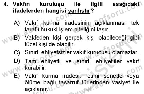 Medeni Hukuk Bilgisi Dersi 2024 - 2025 Yılı (Final) Dönem Sonu Sınav Soruları 4. Soru