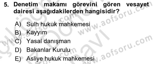 Medeni Hukuk Bilgisi Dersi 2024 - 2025 Yılı (Final) Dönem Sonu Sınav Soruları 5. Soru