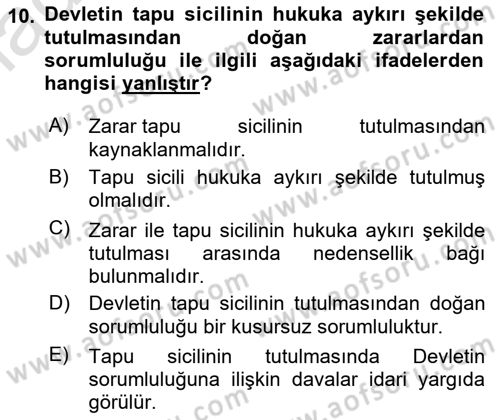 Medeni Hukuk Bilgisi Dersi 2024 - 2025 Yılı Yaz Okulu Sınav Soruları 10. Soru