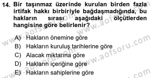 Medeni Hukuk Bilgisi Dersi 2024 - 2025 Yılı Yaz Okulu Sınav Soruları 14. Soru