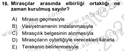 Medeni Hukuk Bilgisi Dersi 2024 - 2025 Yılı Yaz Okulu Sınav Soruları 16. Soru
