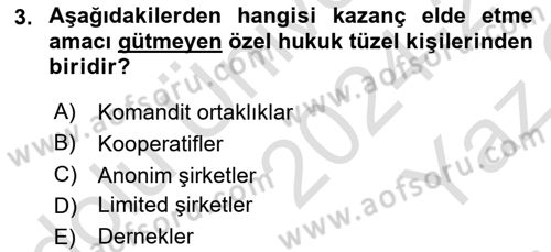 Medeni Hukuk Bilgisi Dersi 2024 - 2025 Yılı Yaz Okulu Sınav Soruları 3. Soru