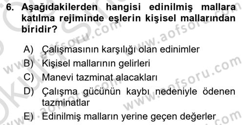 Medeni Hukuk Bilgisi Dersi 2024 - 2025 Yılı Yaz Okulu Sınav Soruları 6. Soru